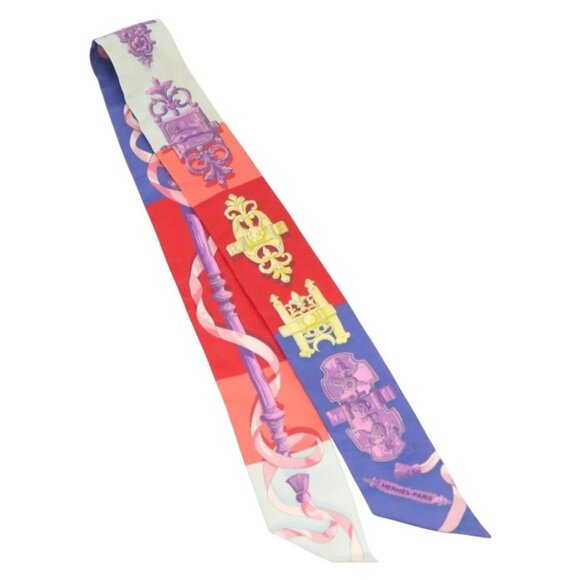 HERMES Twilly Scarf ""Ferronnerie"" Silk Blue Auth BA5051 - Picture 8 of 8